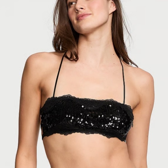 New! Victorias Secret sequin lace up bandeau black y2k style 20118 - Picture 2 of 12